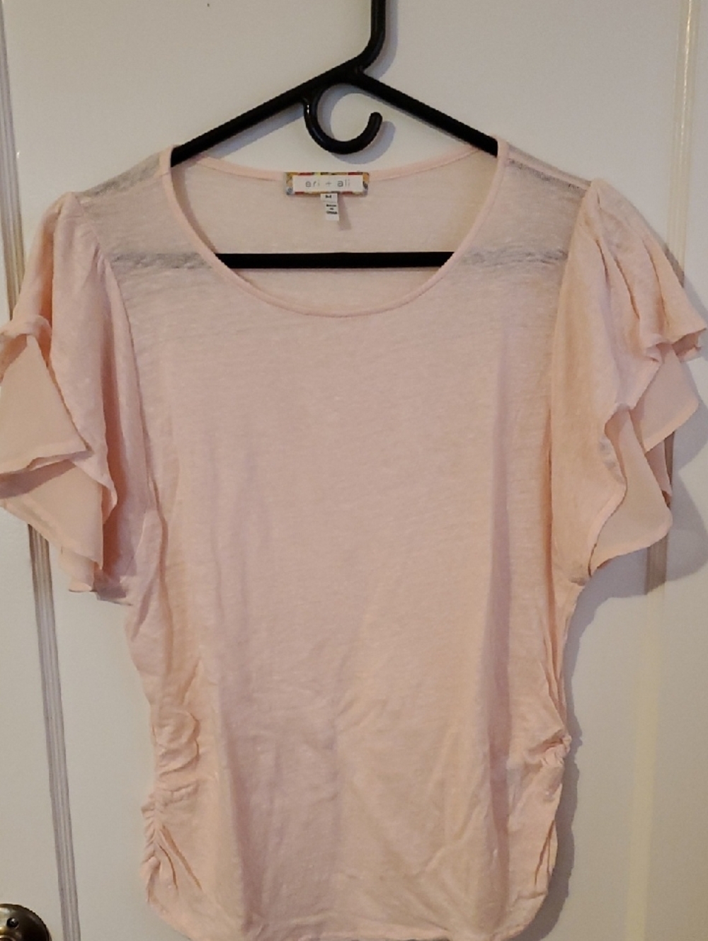 Soprano Pale Pink Ruffle Short Sleeve Scoop Neck Tee